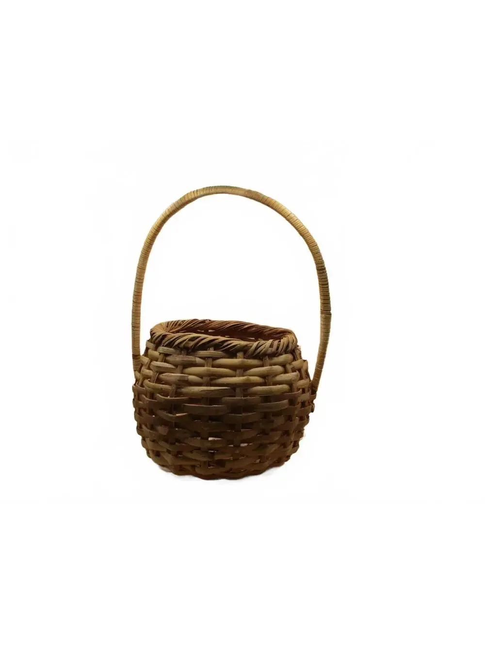 Vintage Woven Willow Basket Handle Pot Belly Handwoven Rattan Storage Bin